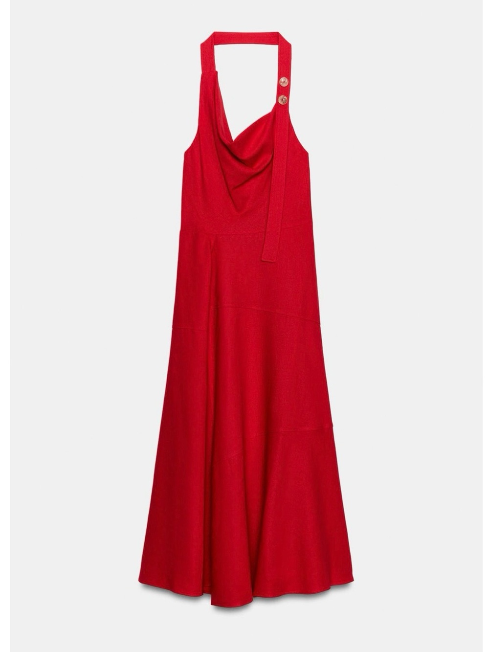 Zara Vibrant Red Halter Cowl Neck Maxi Dress with Button Strap